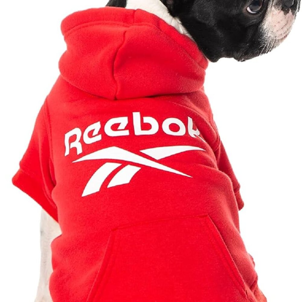 NWT Reebok Dog Hoodie – Fleece Dog Sweater with Leash Hole, Cold Winter Red